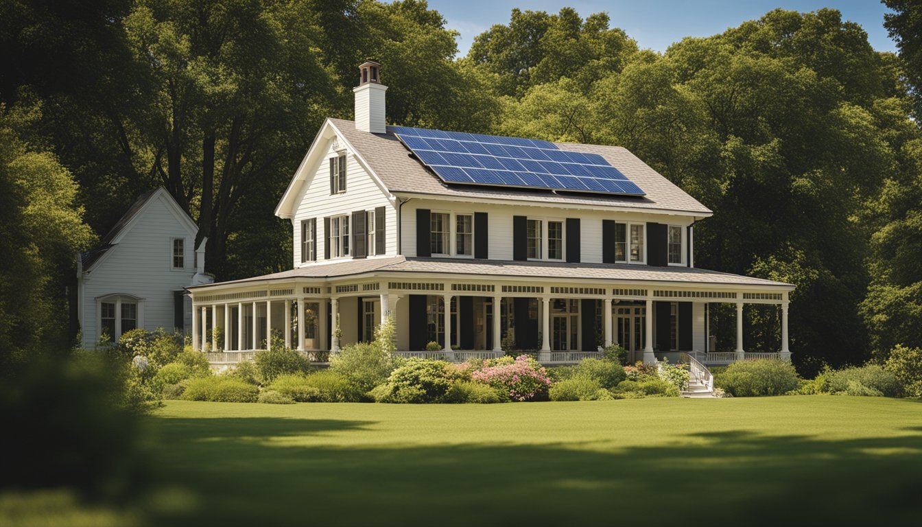 A historic home with updated insulation, energy-efficient windows, and solar panels on the roof