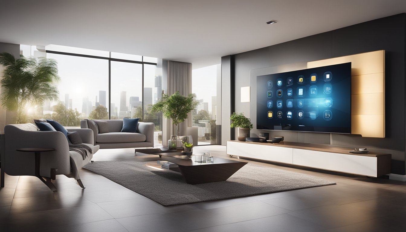 A modern smart home with innovative security features, including cameras, sensors, and smart locks, seamlessly integrated into the design